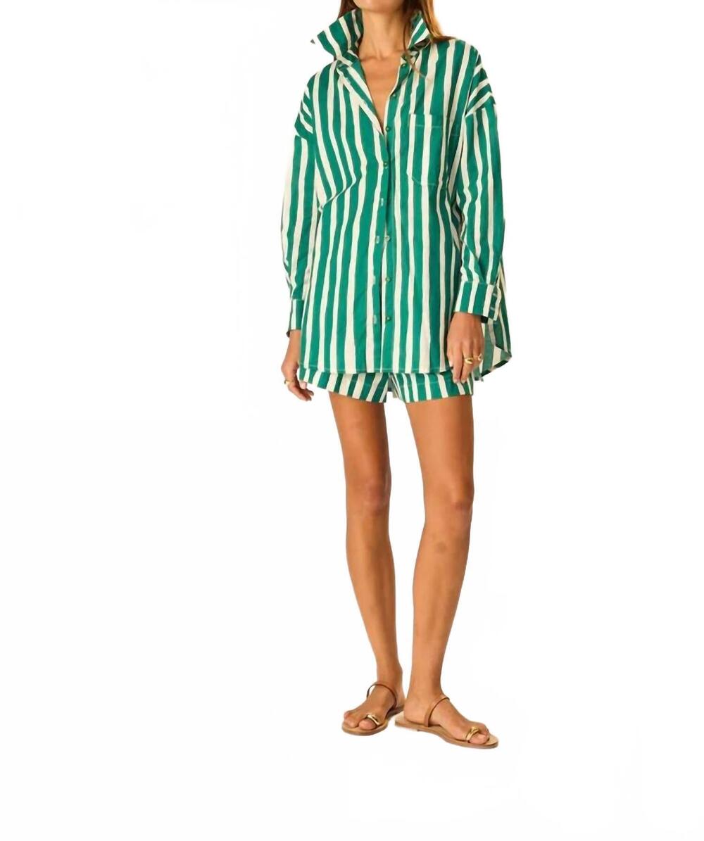 NEW NATALIE MARTIN jasper elastic drawstring waist short in green/batkin stripe